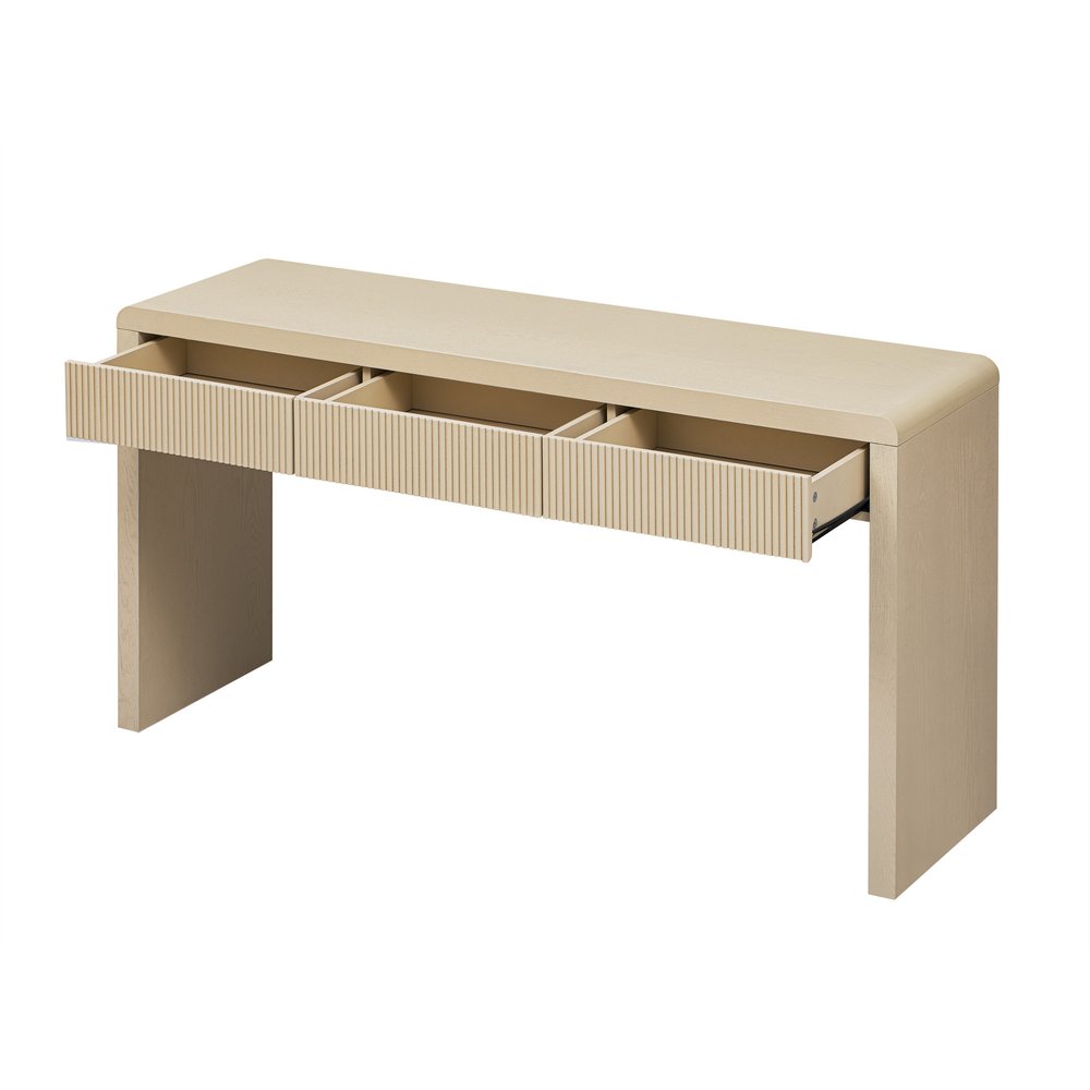 55" Natural Wood Double Pedestal Console Table With Three Drawers — view 1