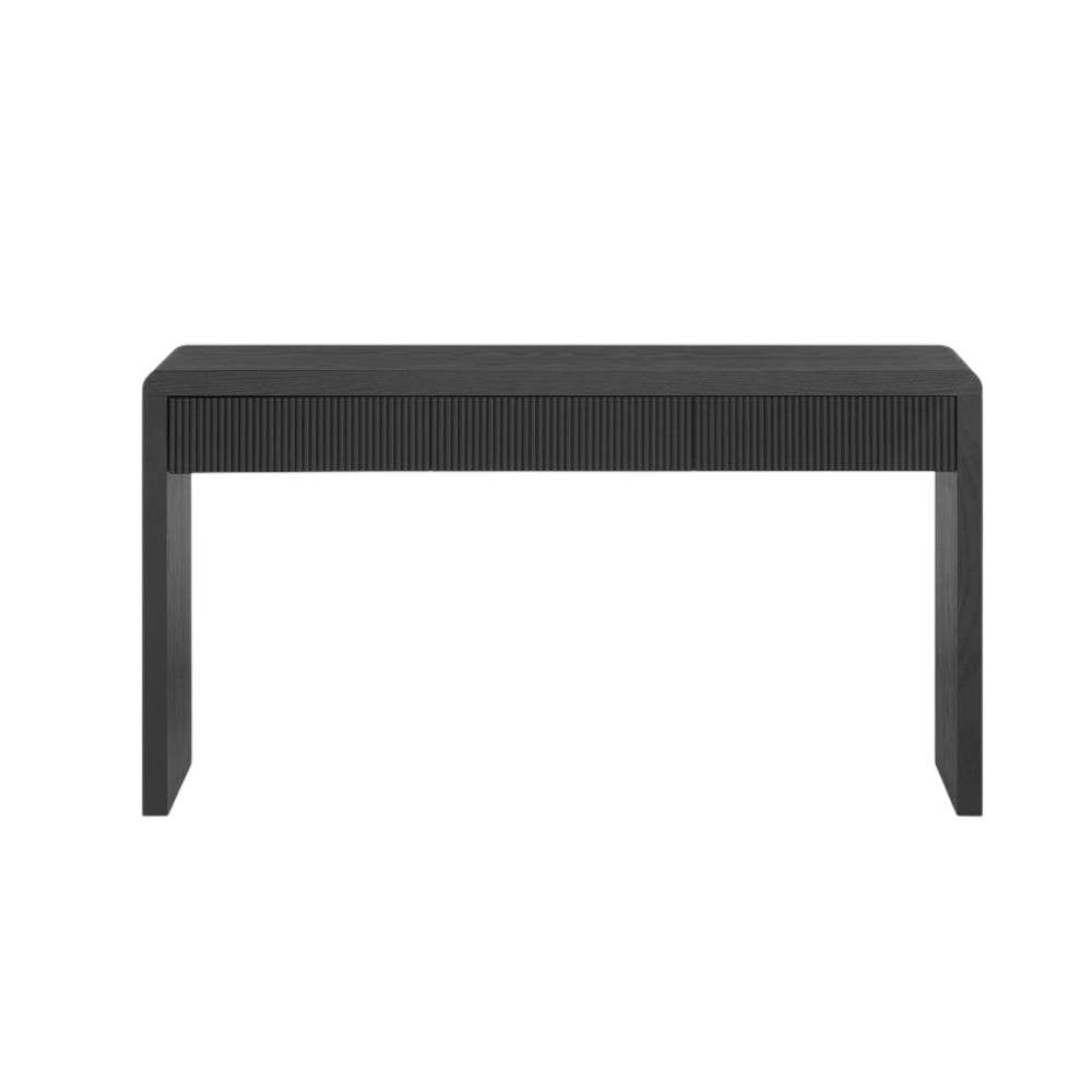 55" Natural Wood Double Pedestal Console Table With Three Drawers HomeRoots