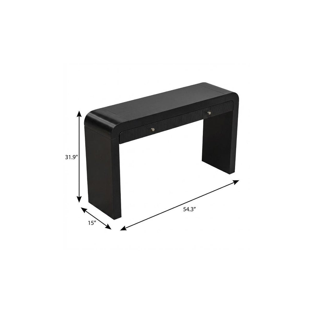 54" Black Wood Double Pedestal Curved Edge Console Table With Two Drawers HomeRoots