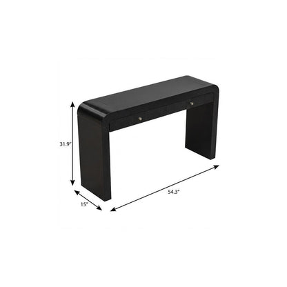 54" Black Wood Double Pedestal Curved Edge Console Table With Two Drawers HomeRoots