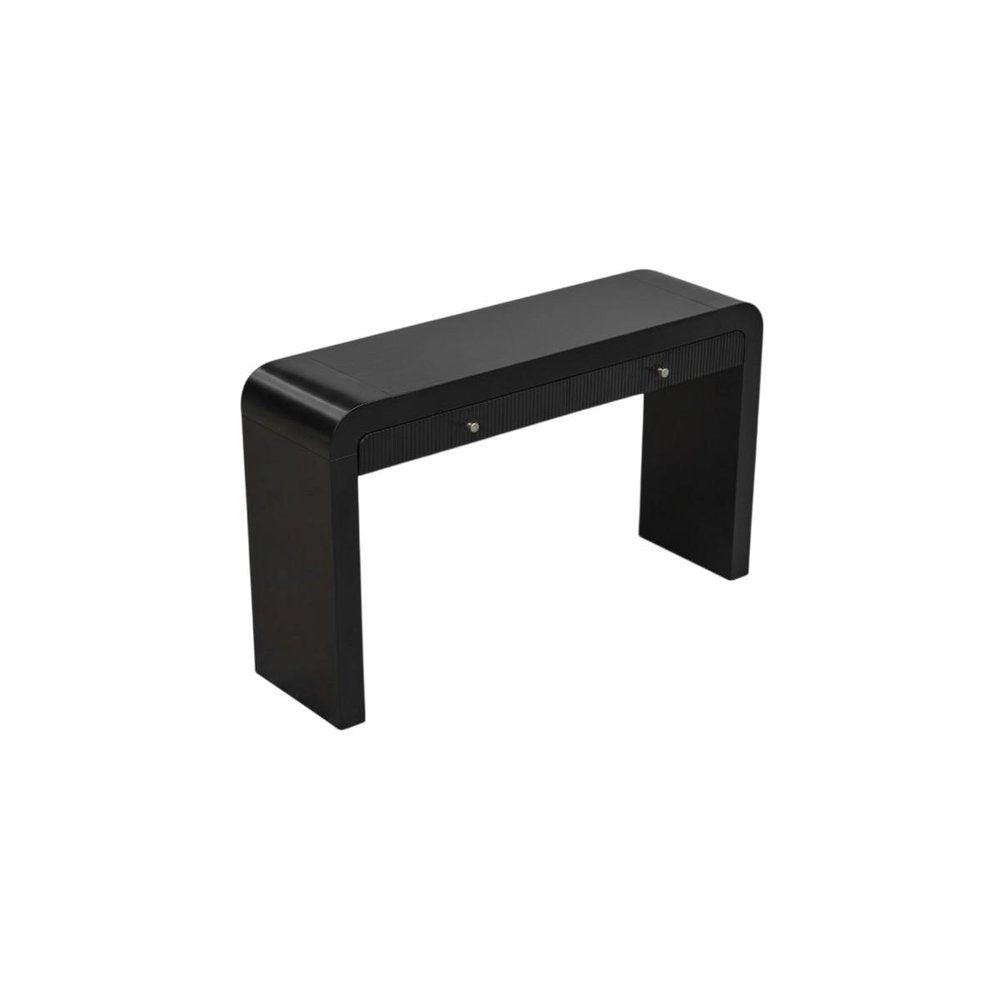 54" Black Wood Double Pedestal Curved Edge Console Table With Two Drawers — view 4