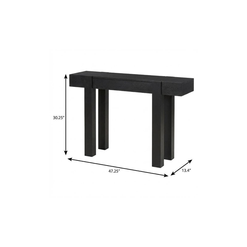 47" Black Wood Console Table With USB And Drawer — view 2