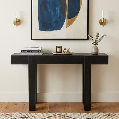 47" Black Wood Console Table With USB And Drawer HomeRoots