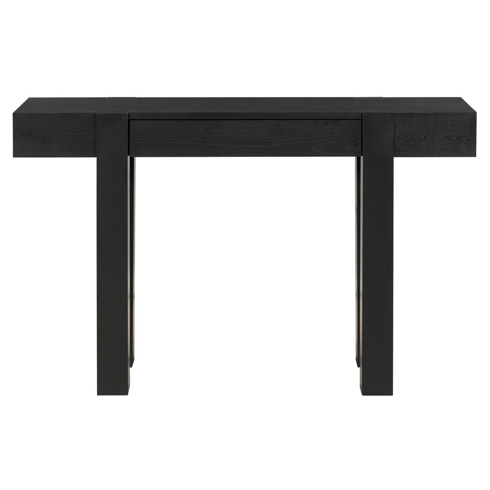 47" Black Wood Console Table With USB And Drawer HomeRoots