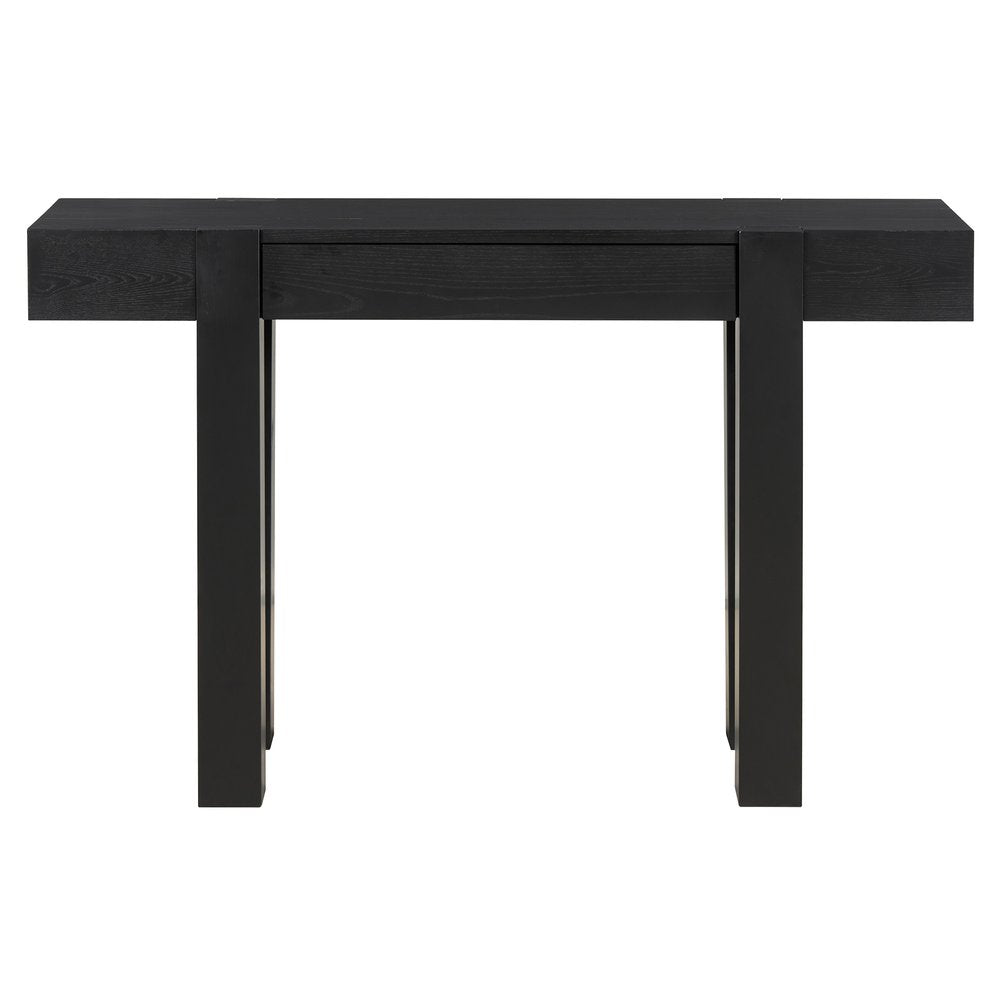 47" Black Wood Console Table With USB And Drawer — view 1