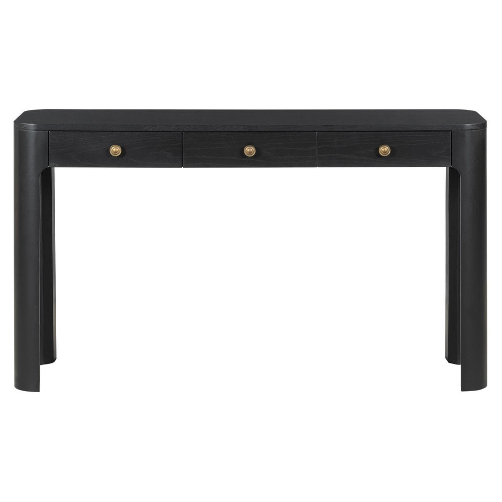 52" Black Wood Console Table With Three Drawers