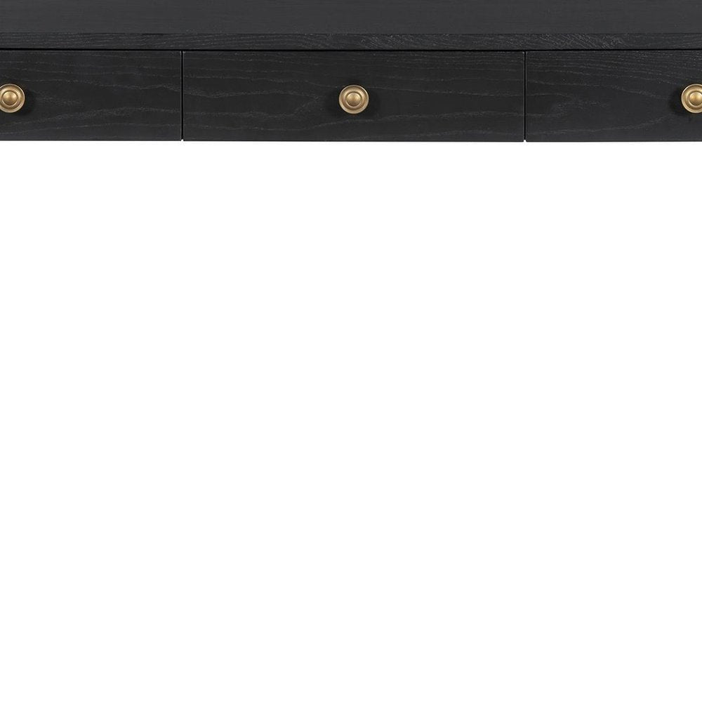 52" Black Wood Console Table With Three Drawers — view 7