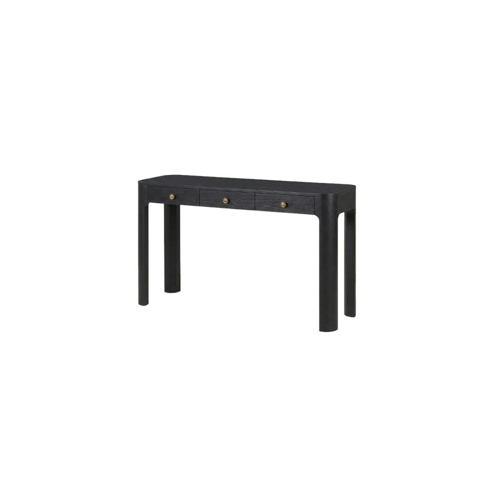 52" Black Wood Console Table With Three Drawers — view 8