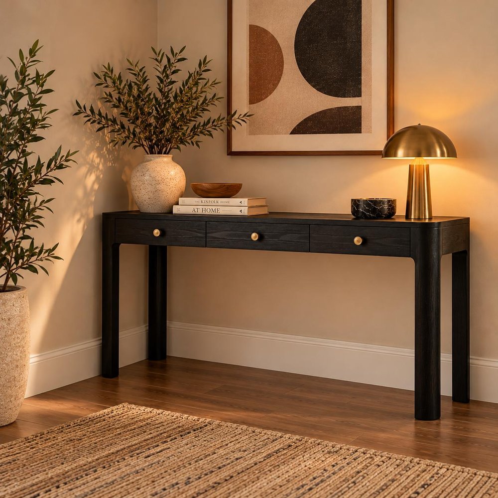 52" Natural Wood Console Table With Three Drawers