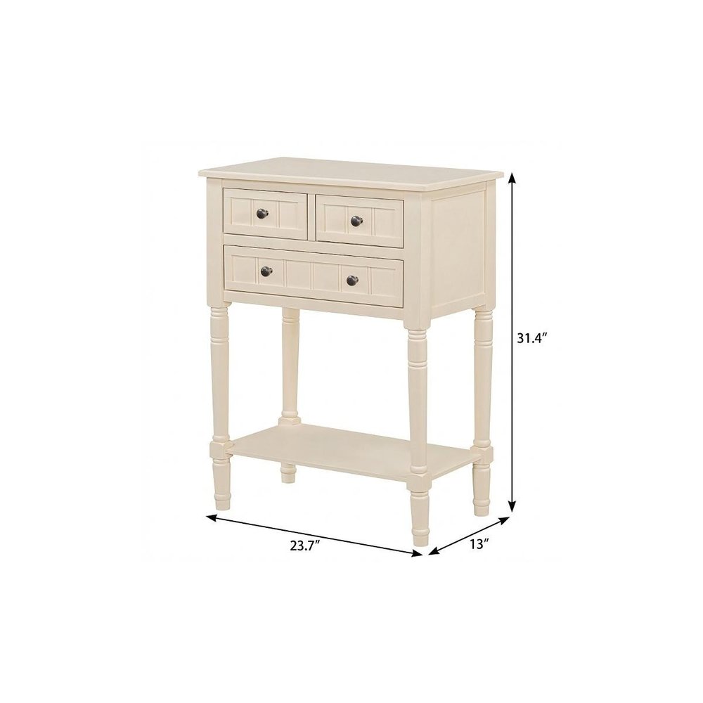 24" Black Solid Wood Console Table With Shelf And Three Drawers — view 2