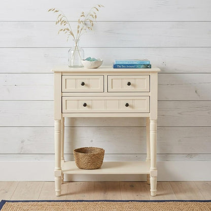 24" Black Solid Wood Console Table With Shelf And Three Drawers HomeRoots
