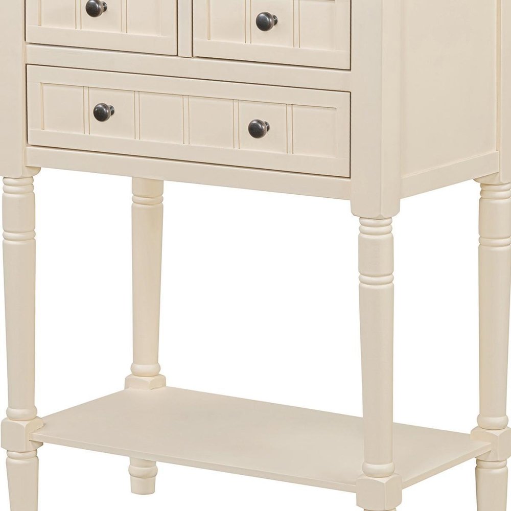 24" Black Solid Wood Console Table With Shelf And Three Drawers — view 6
