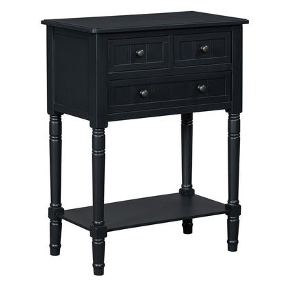 24" Black Solid Wood Console Table With Shelf And Three Drawers HomeRoots