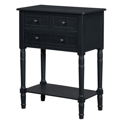 24" Black Solid Wood Console Table With Shelf And Three Drawers HomeRoots