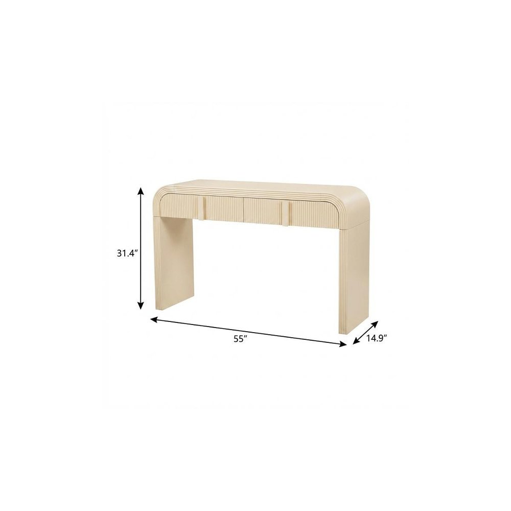 55" Cream Wood Round Double Pedestal Console Table With Two Drawers — view 3