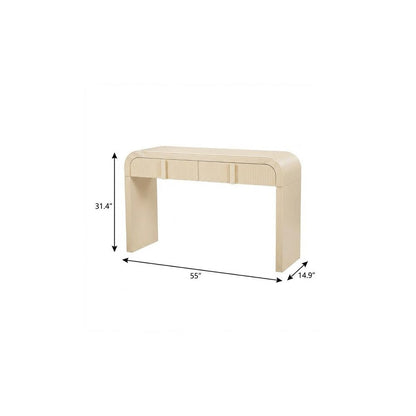 55" Cream Wood Round Double Pedestal Console Table With Two Drawers HomeRoots