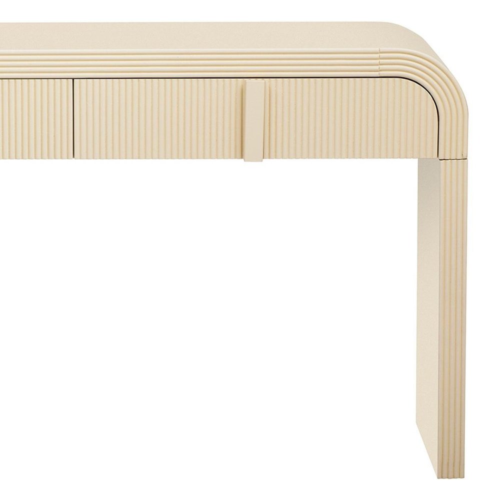 55" Cream Wood Round Double Pedestal Console Table With Two Drawers — view 5
