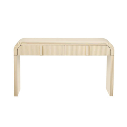 55" Cream Wood Round Double Pedestal Console Table With Two Drawers HomeRoots