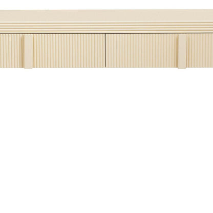 55" Cream Wood Round Double Pedestal Console Table With Two Drawers HomeRoots