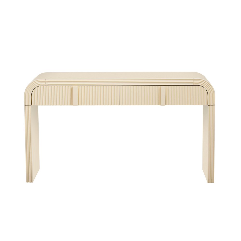 55" Cream Wood Round Double Pedestal Console Table With Two Drawers HomeRoots