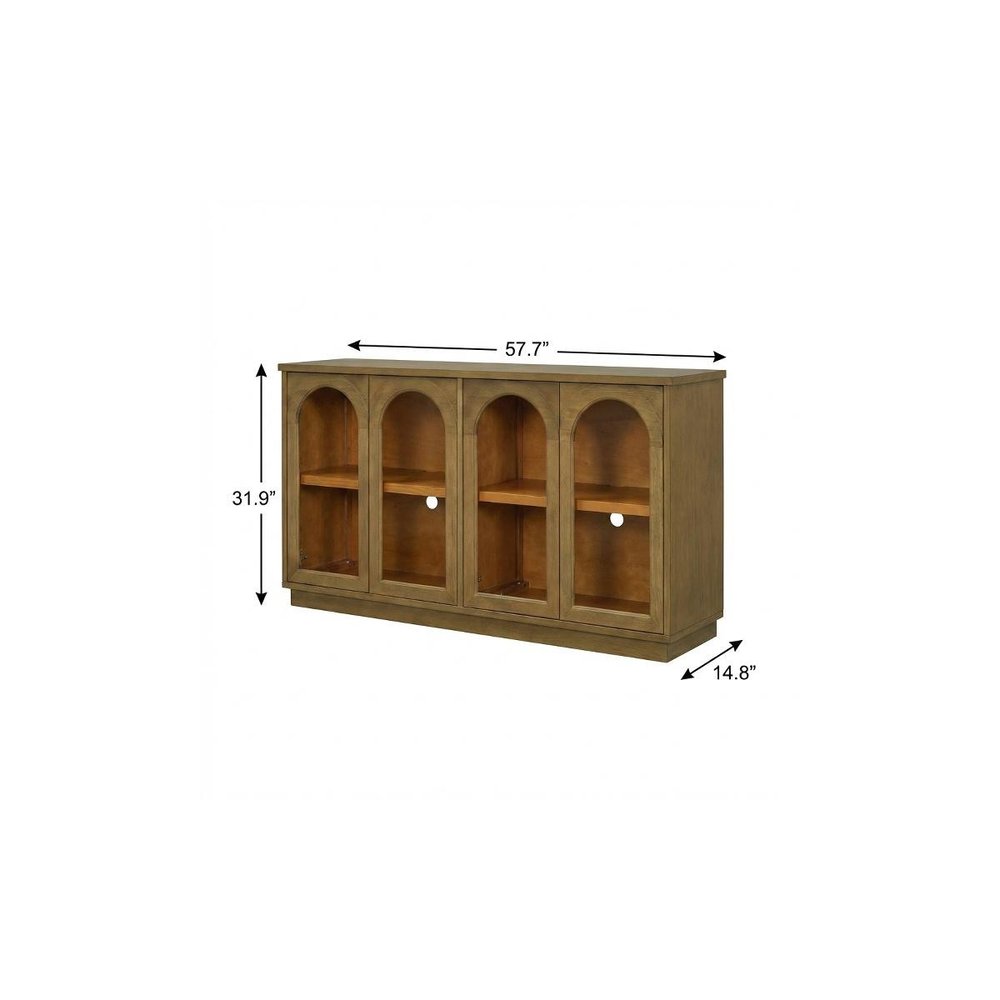 58" Brown Wood Carved Geometric Sideboard With Four Glass Doors HomeRoots