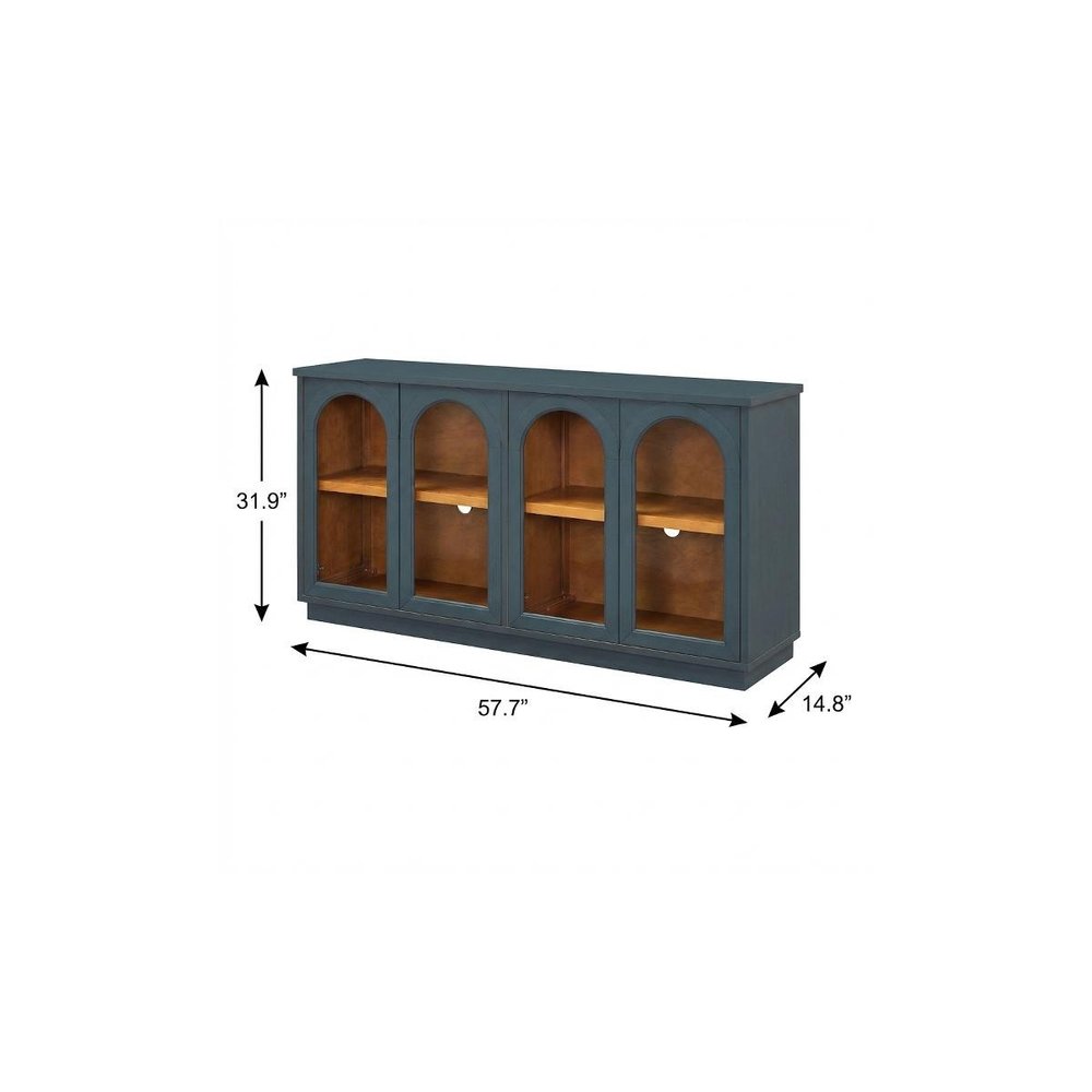 58" Brown Wood Carved Geometric Sideboard With Four Glass Doors — view 8