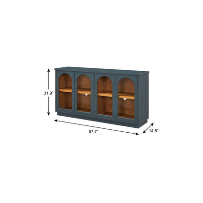 58" Brown Wood Carved Geometric Sideboard With Four Glass Doors HomeRoots