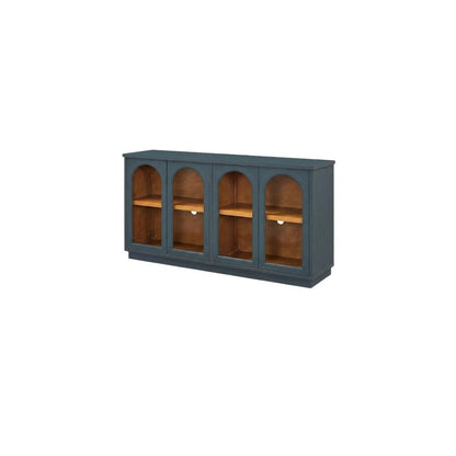 58" Brown Wood Carved Geometric Sideboard With Four Glass Doors HomeRoots