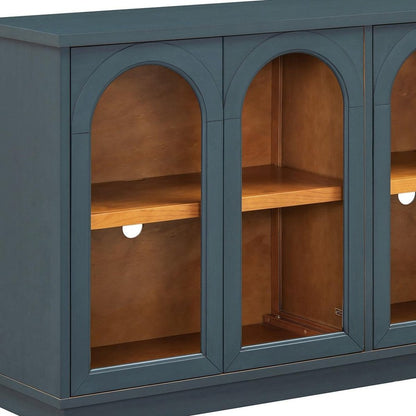 58" Brown Wood Carved Geometric Sideboard With Four Glass Doors HomeRoots