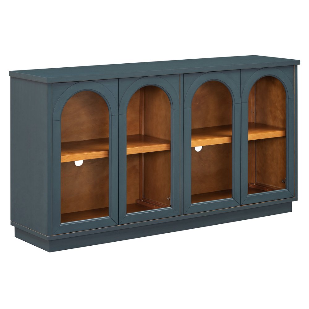 58" Brown Wood Carved Geometric Sideboard With Four Glass Doors HomeRoots