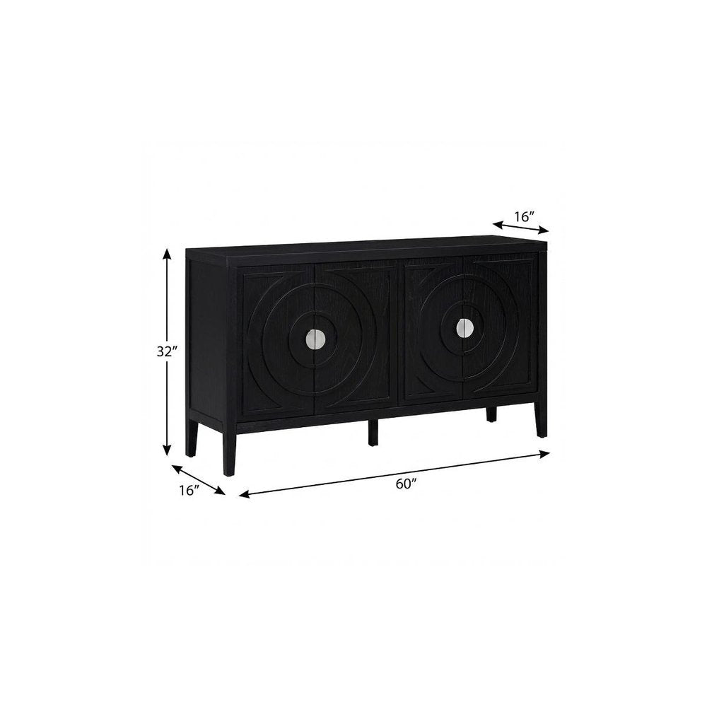 60" Black Wood Carved Geometric Circles Sideboard With Four Doors HomeRoots