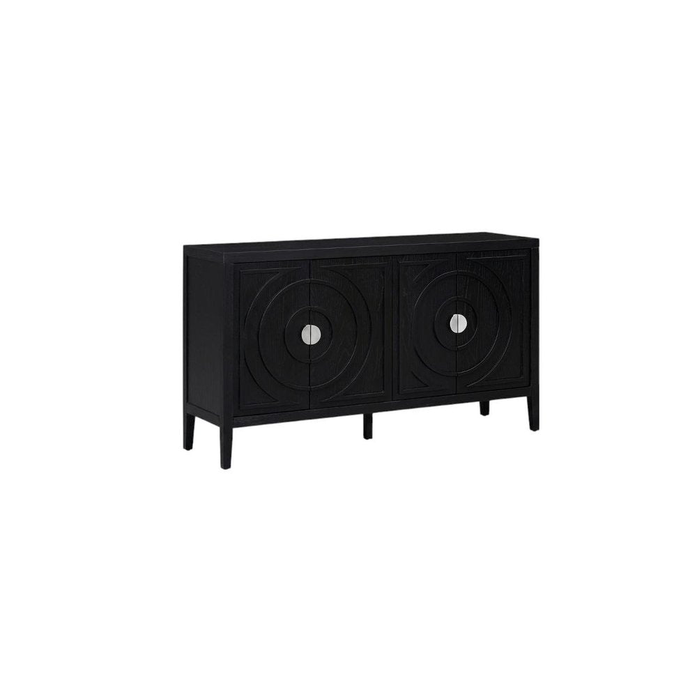 60" Black Wood Carved Geometric Circles Sideboard With Four Doors HomeRoots