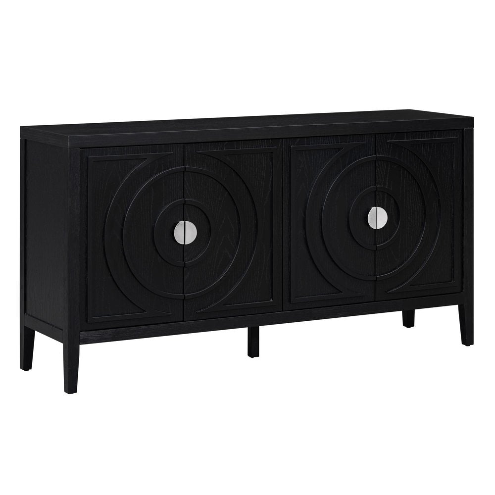 60" Black Wood Carved Geometric Circles Sideboard With Four Doors — view 5