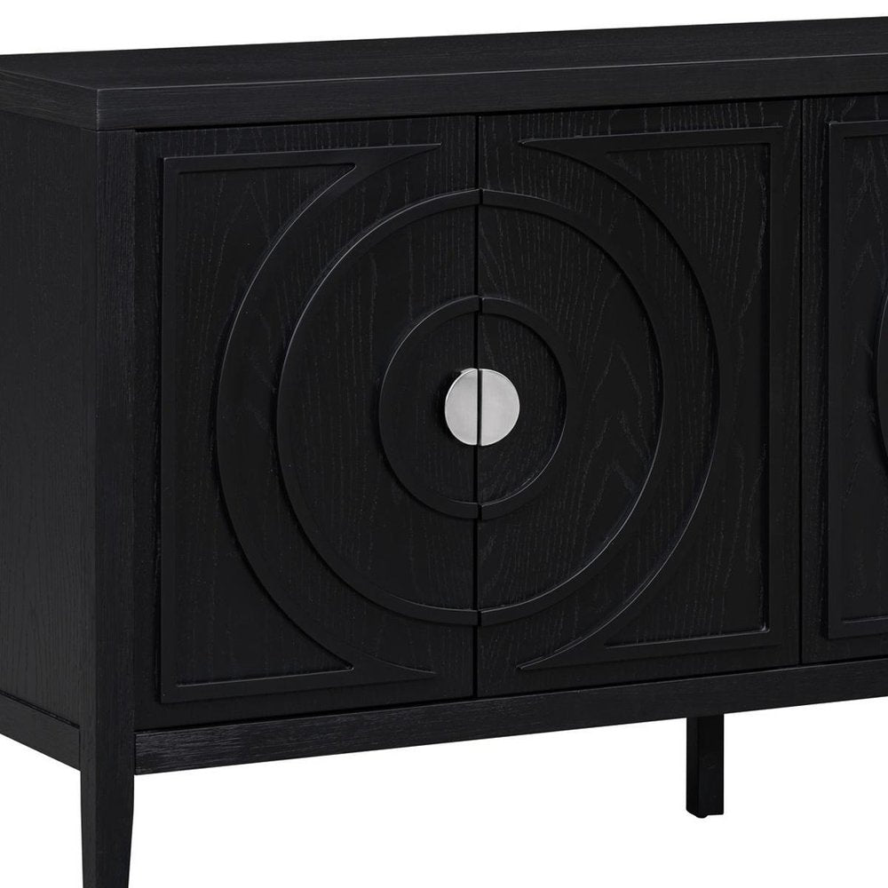 60" Black Wood Carved Geometric Circles Sideboard With Four Doors HomeRoots