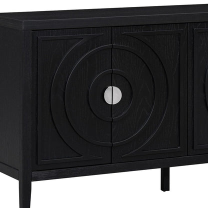 60" Black Wood Carved Geometric Circles Sideboard With Four Doors HomeRoots