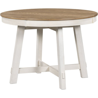 58" Oak And Antiqued White Wood Removable Leaf Cross Leg Base Oval Extendable Dining Table