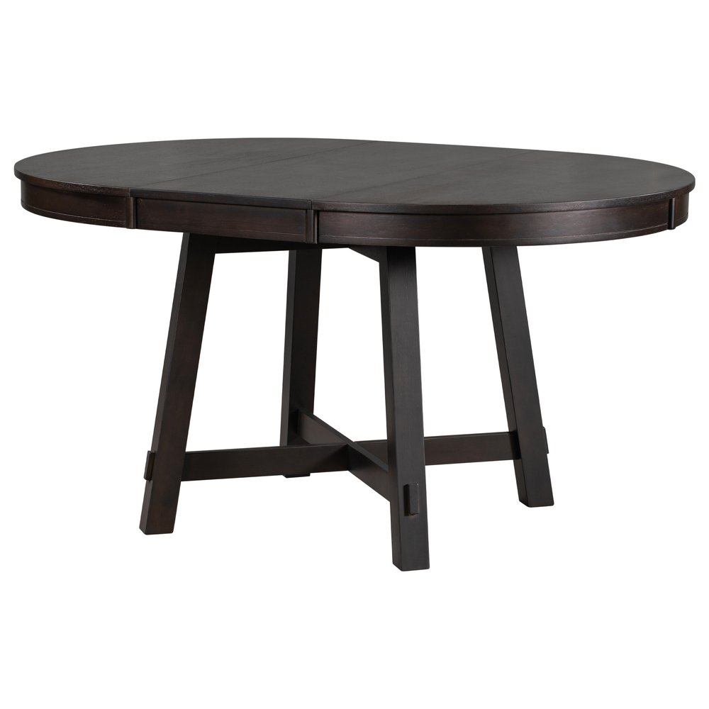 58" Oak And Antiqued White Wood Removable Leaf Cross Leg Base Oval Extendable Dining Table