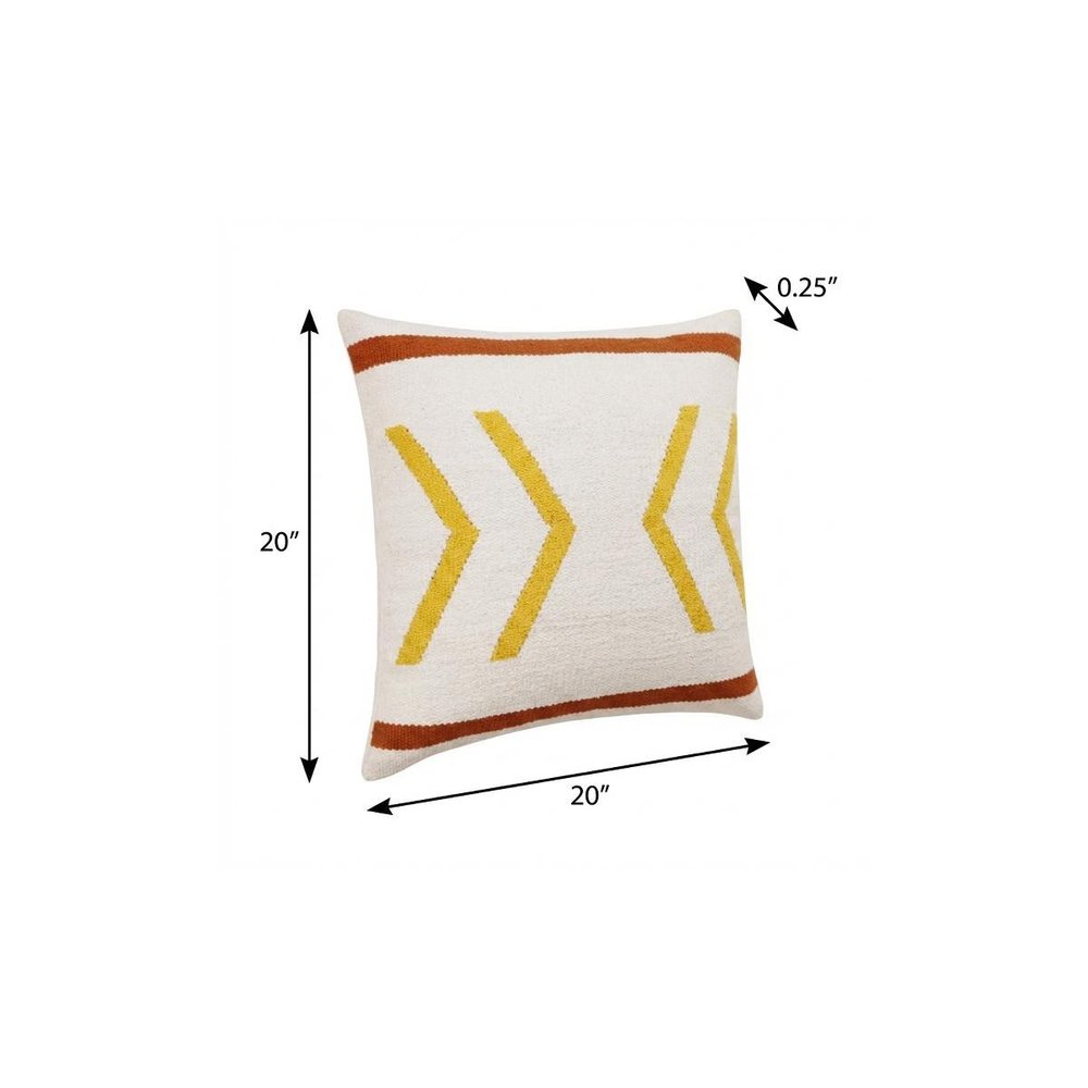 20" White Yellow And Red Striped Cotton Throw Pillow Cover — view 6