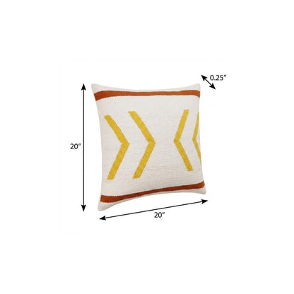20" White Yellow And Red Striped Cotton Throw Pillow Cover