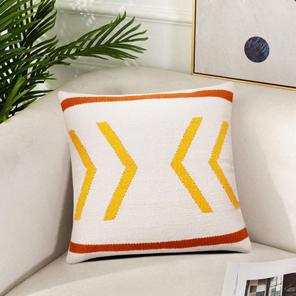 20" White Yellow And Red Striped Cotton Throw Pillow Cover
