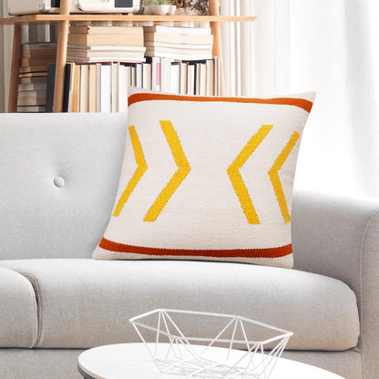 20" White Yellow And Red Striped Cotton Throw Pillow Cover