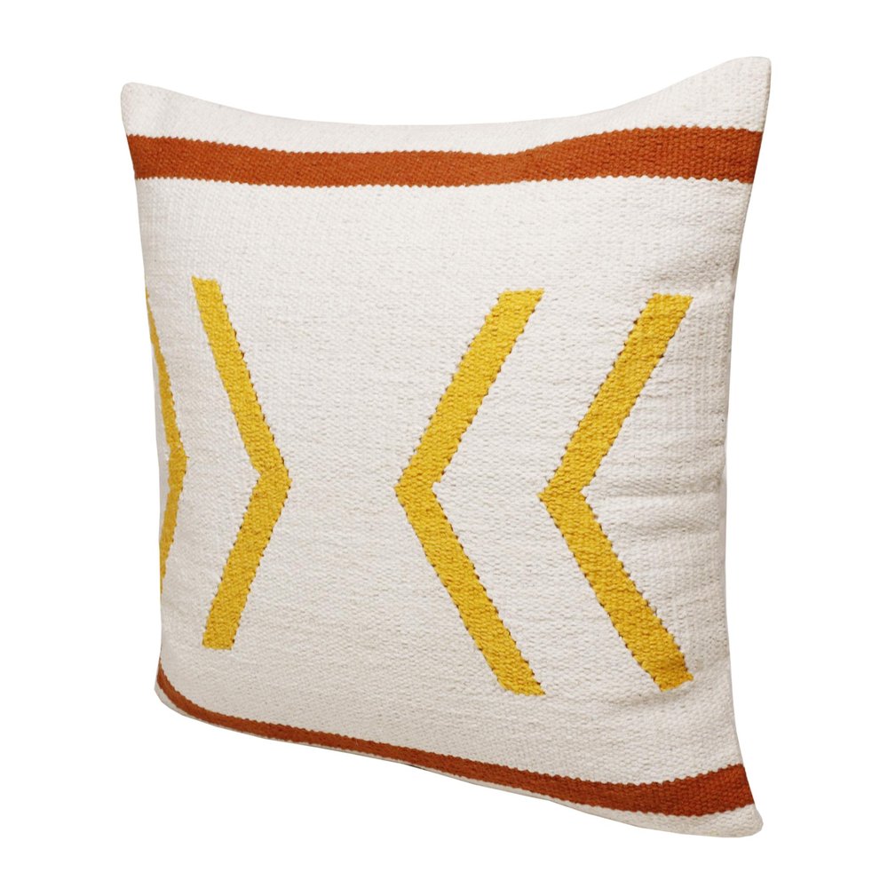 20" White Yellow And Red Striped Cotton Throw Pillow Cover