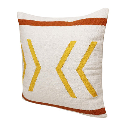20" White Yellow And Red Striped Cotton Throw Pillow Cover
