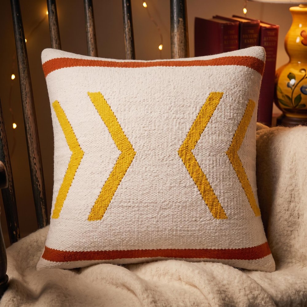 20" White Yellow And Red Striped Cotton Throw Pillow Cover
