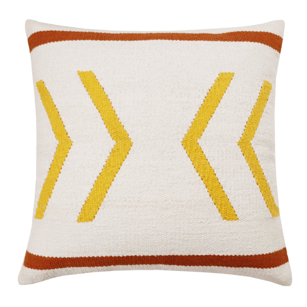 20" White Yellow And Red Striped Cotton Throw Pillow Cover