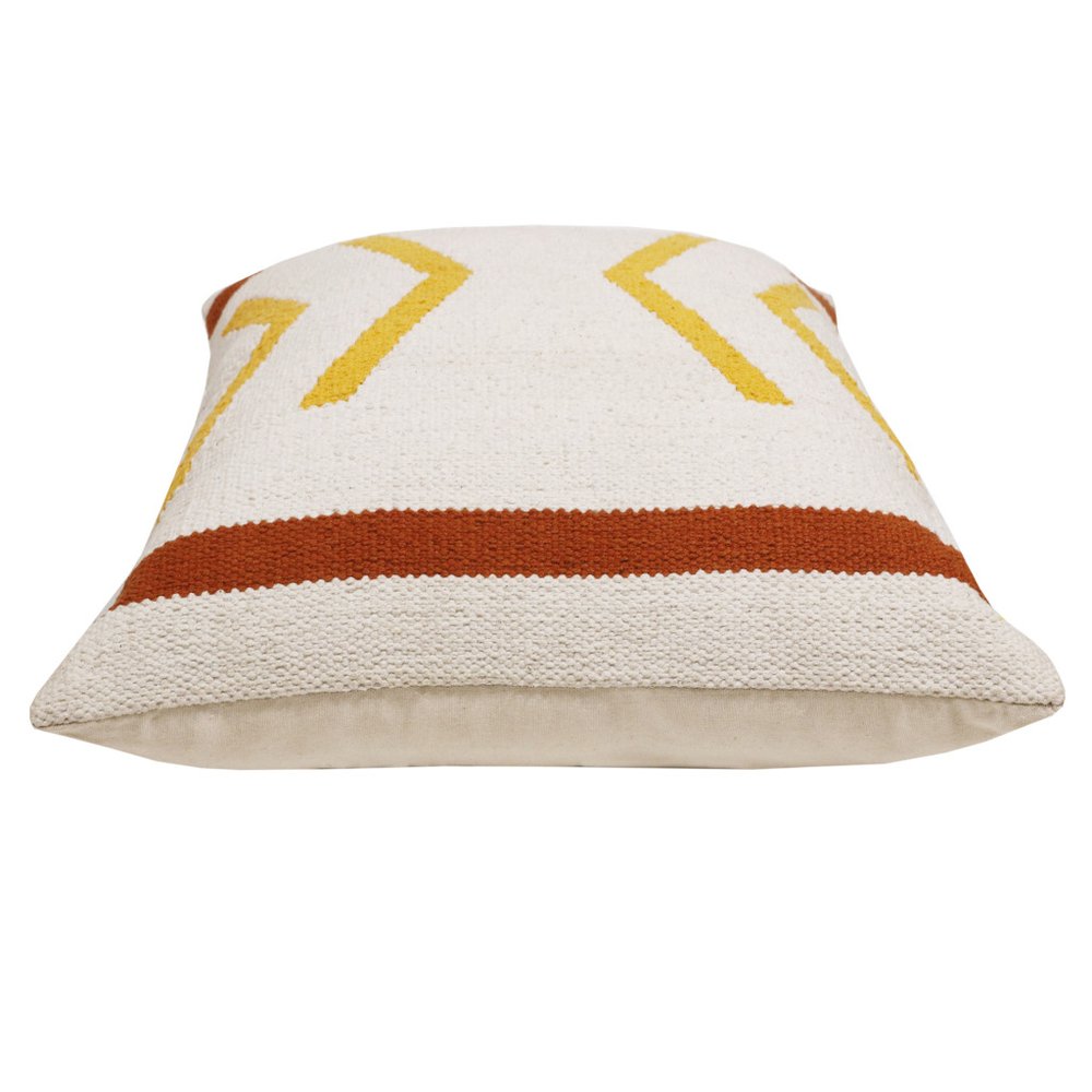 20" White Yellow And Red Striped Cotton Throw Pillow Cover — view 3