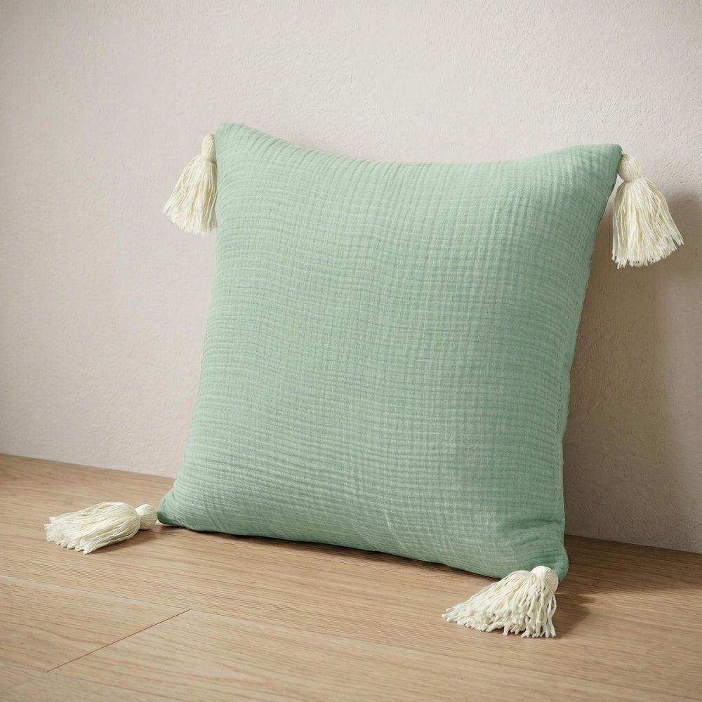 Set of Two 20" Light Green And Mint Green Cotton Throw Pillow Covers