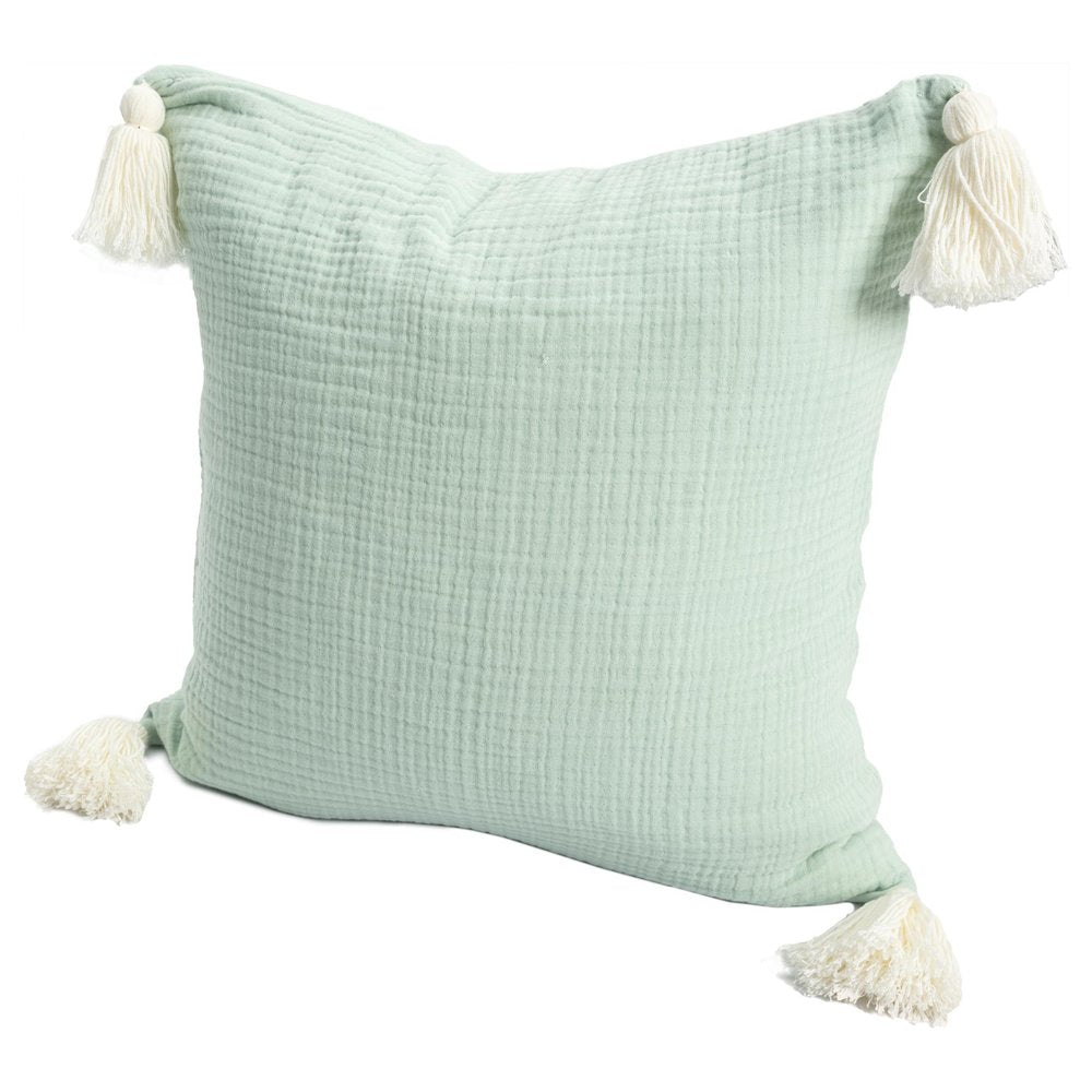 Set of Two 20" Light Green And Mint Green Cotton Throw Pillow Covers — view 7