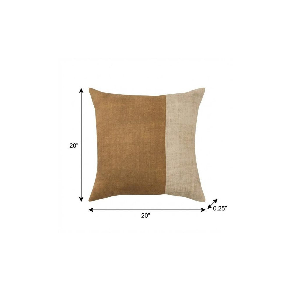 20" Almond And Beige Patchwork Cotton Throw Pillow Cover