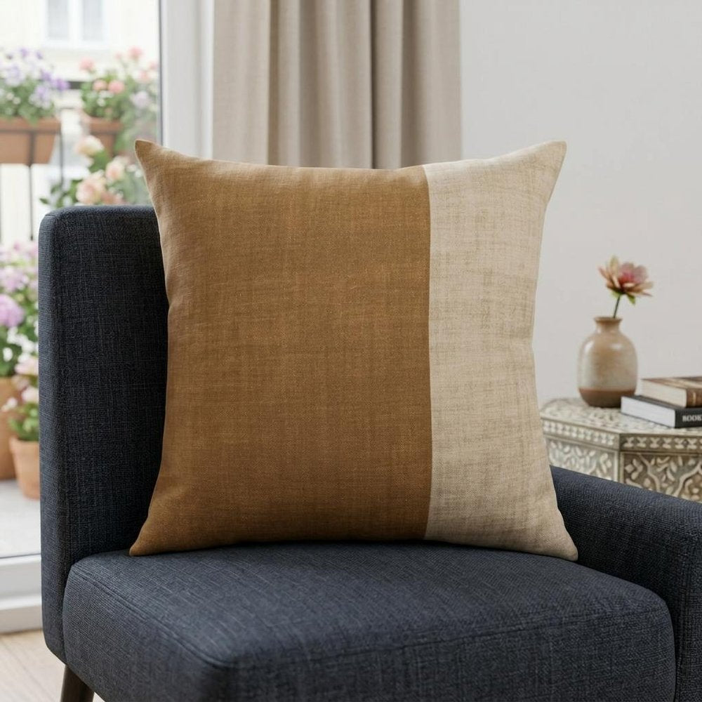 20" Almond And Beige Patchwork Cotton Throw Pillow Cover — view 7